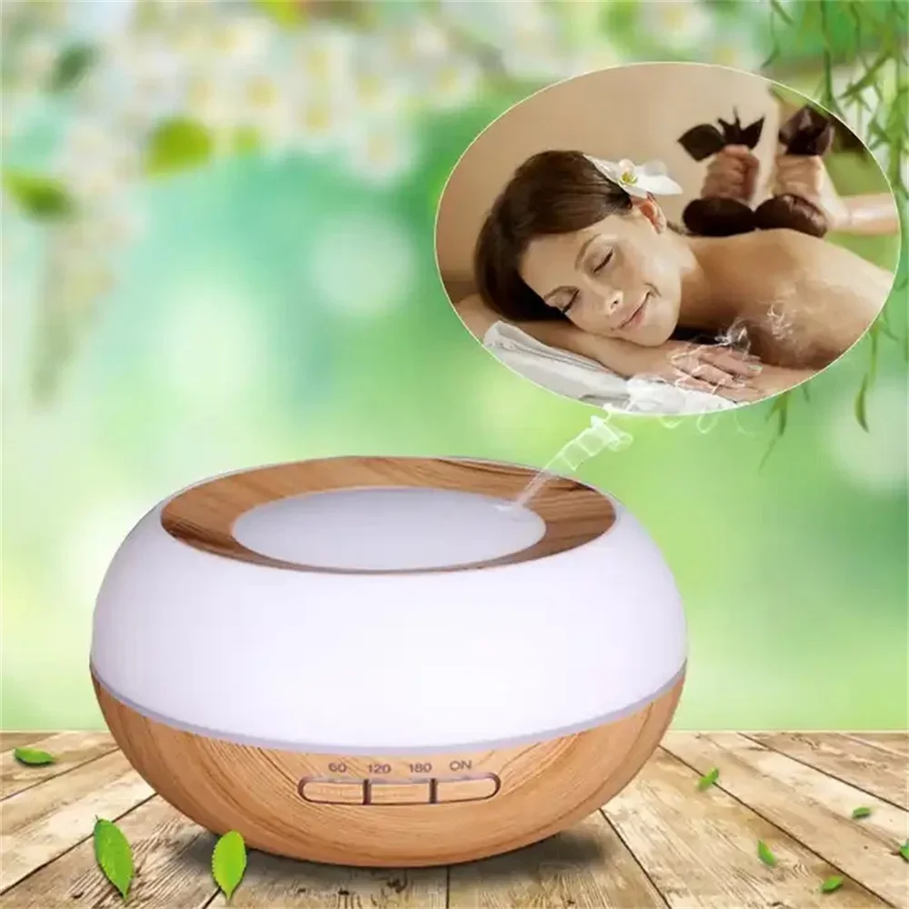 

Aroma Diffuser Essential Oil Humidifier Cool Mist Ultrasonic Aromatherapy Wood Grain Fragrance 7 Color LED Light for Home 300ml