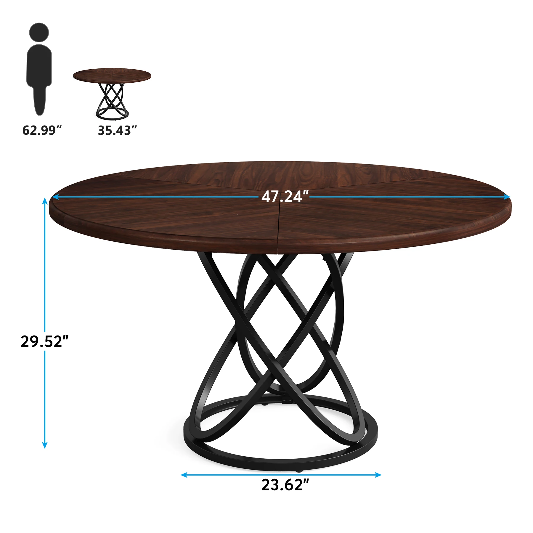 Tribesigns Round Dining Table for 4, 47 Inch Dinner Table Circle Kitchen with Metal Base, Wood Dining Room