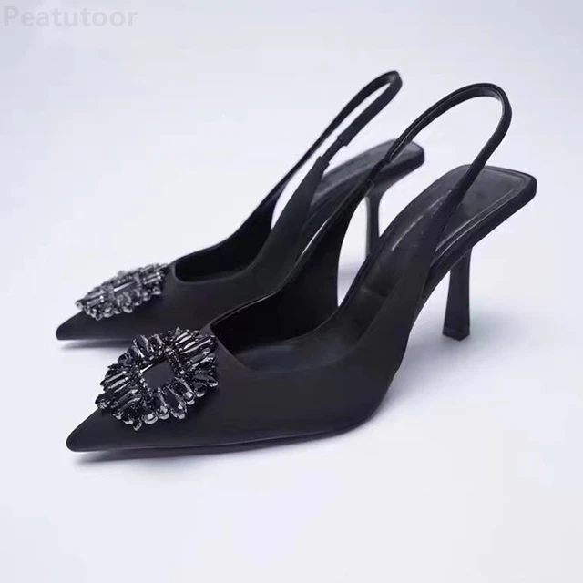 Shoes For Women 2022 Sandals ZARZ Luxury Brand Summer Fashion Transparentes Rhinestones Pointed Heeled Slippers Woman Sexy Pumps Black