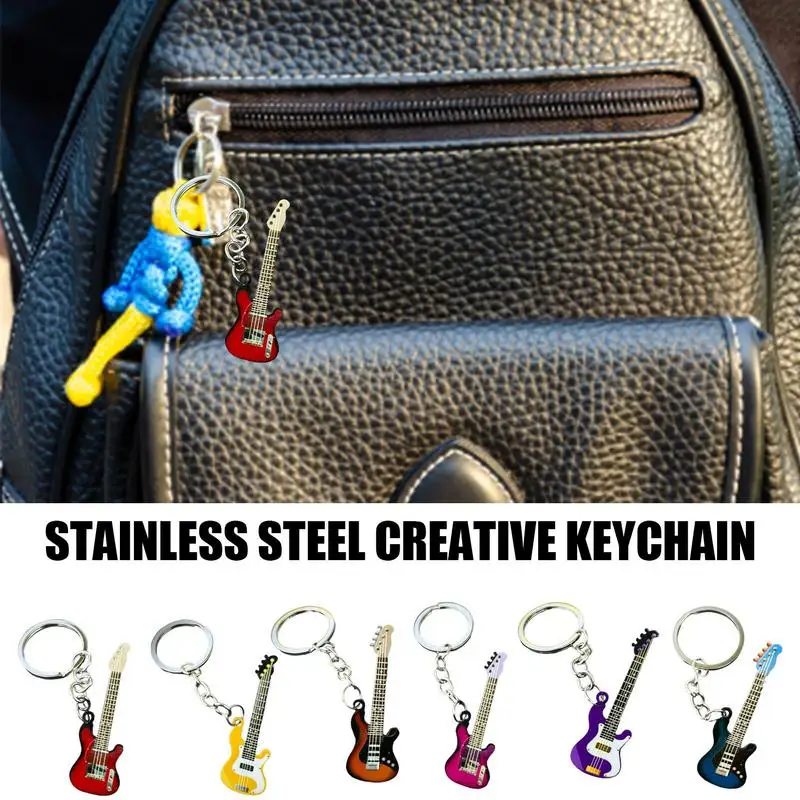 Bass Guitar Keychain Instrument Keychain Music Key Chains Stainless Steel Guitar Ornament Mini For Player guitar keychain