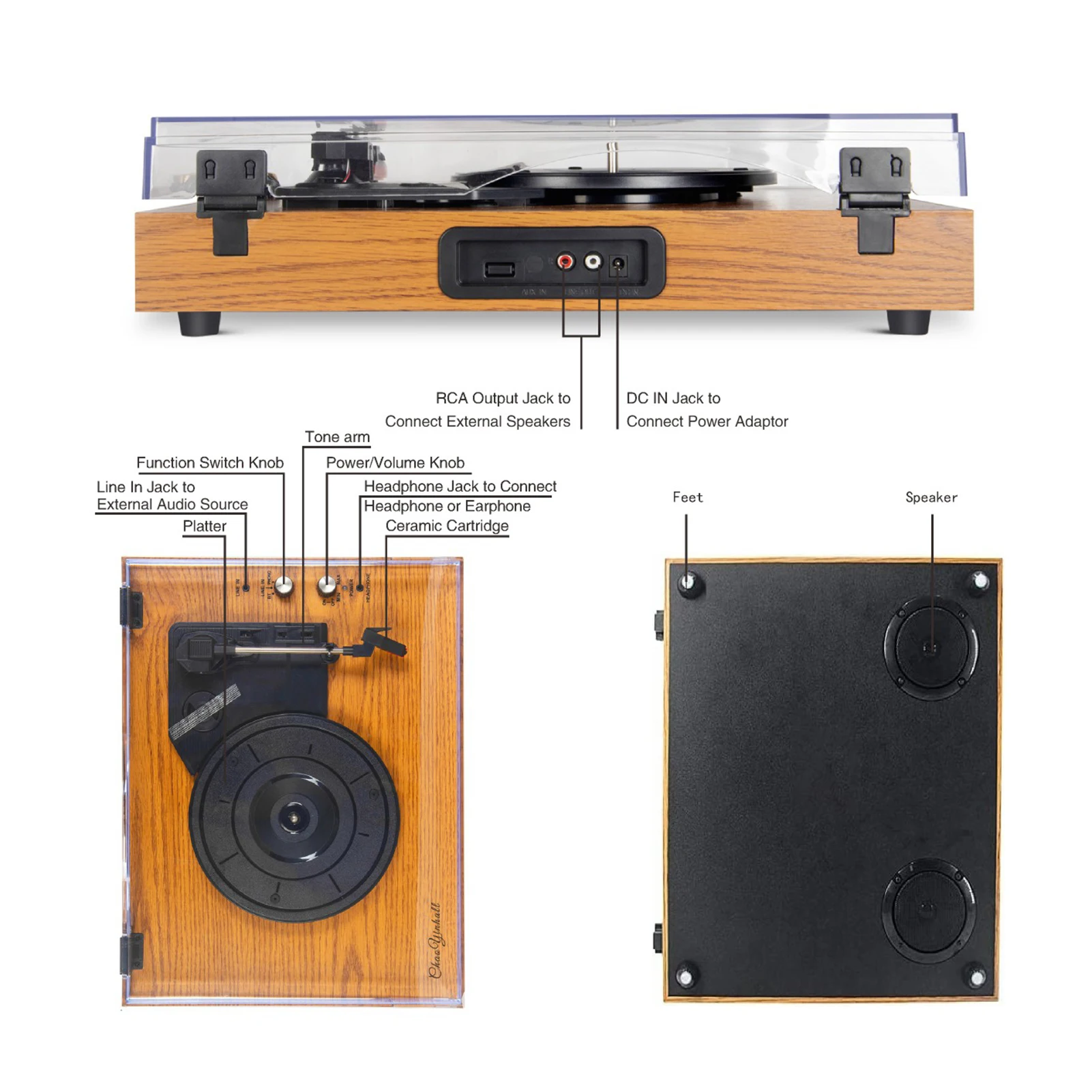  Tocadiscos para vinilo con 2 altavoces integrados, reproductor  LP vintage de 3 velocidades, compatible con Bluetooth en salida RCA Aux en  conector de auriculares : Electrónica