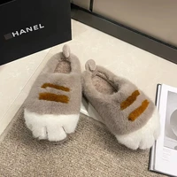 New Adorable Kitty Claw Slippers Women's Home Shoes Non Slip Furry Mules Female Fashion Warm Fluffy Slides Outdoor Cat Slippers - Image 2