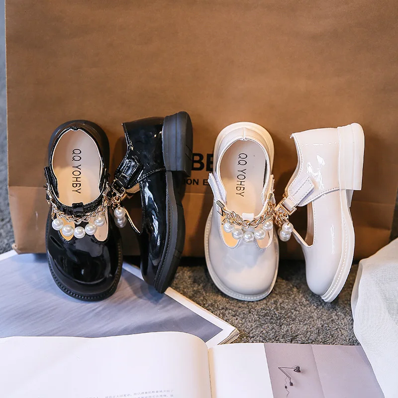 

Japanese Style Mary Jane Shoes Women Vintage Girls Spring Autumn Princess Shoes Retro Pearl Metal Chain Square Shoes