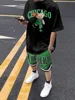 Cartoon Bear 3D Printed Men's Round Neck Short Sleeve 2pcs Suit Urban Street Trend Men's Top Outdoor Men's Drawstring Shorts 3