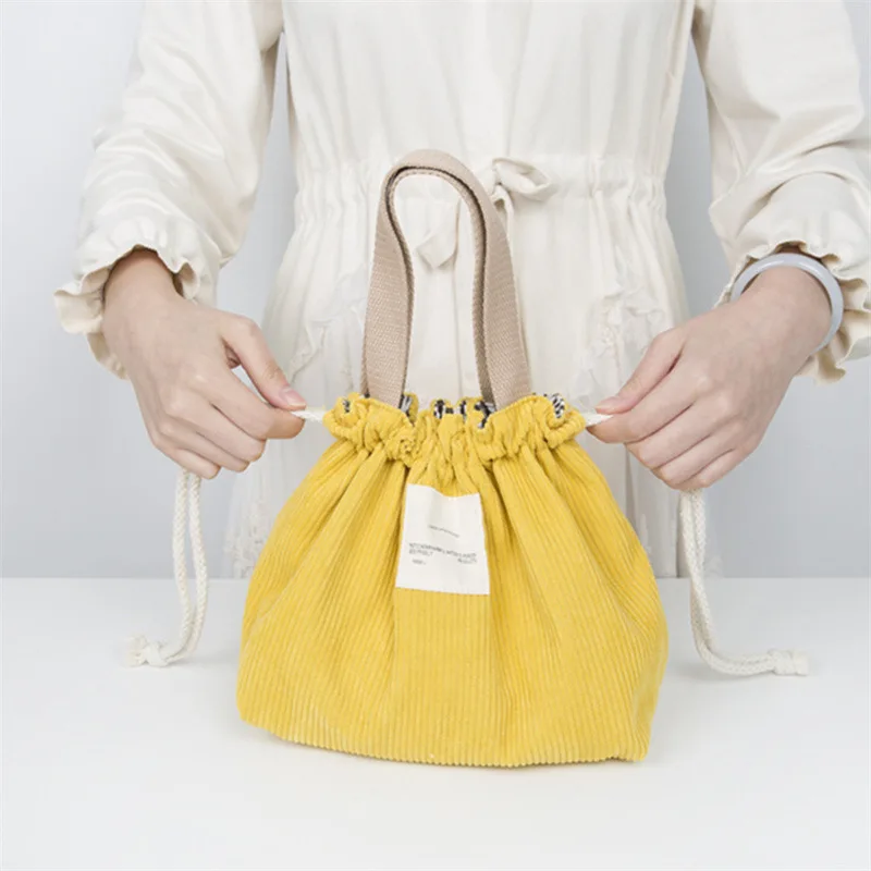 Eco-Friendly Corduroy Canvas Lunch Tote with Drawstring Closure