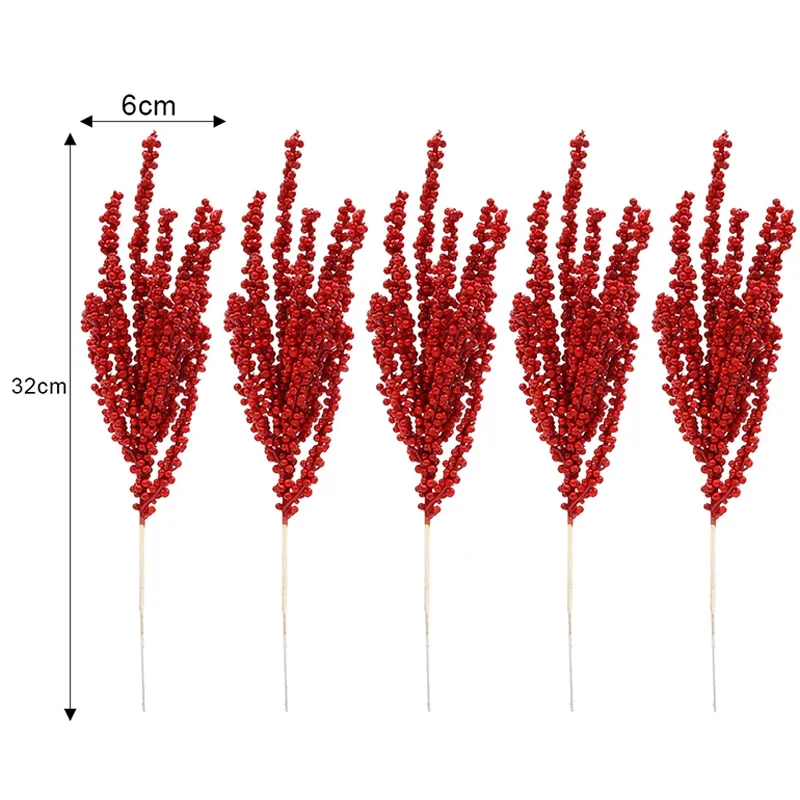thumbnail image 1 of Venta al por mayor de tallos de bayas rojas artificiales, simulación de ramas de bayas de acebo de Navidad, corona de bricolaje, árbol de Navidad, fiesta, decoración de mesa para el hogar, 1 of 5