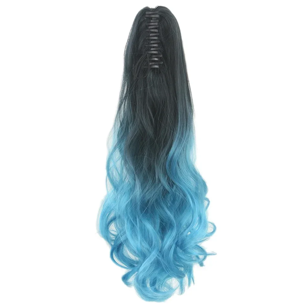 

Wavy Black To Blue Ombre Claw Ponytail False Strands Clip In Hair Extension Hairpiece Pony Tail Hair on Hairpins