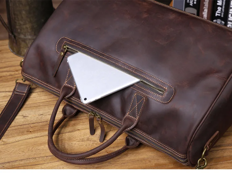 PNDME Vintage Luxus Crazy Horse Rindsleder Herren Reisetasche mit großem Fassungsvermögen Outdoor Fitness handgemachte echtes Leder große Handtasche – Detail 26