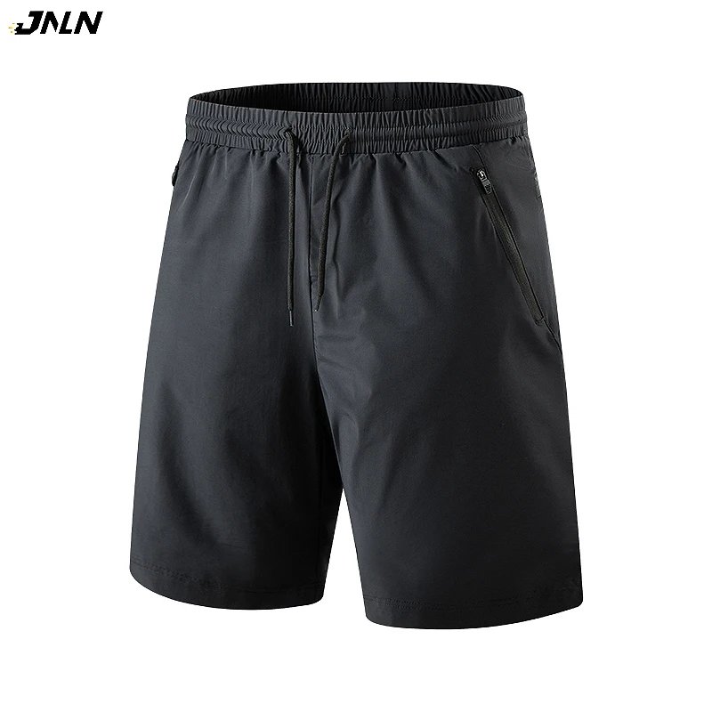 JNLN Unisex Summer Quick-Dry Running Shorts Stretch Hiking Shorts with Zippered Pockets Reflective Strips for Outdoor And Casual
