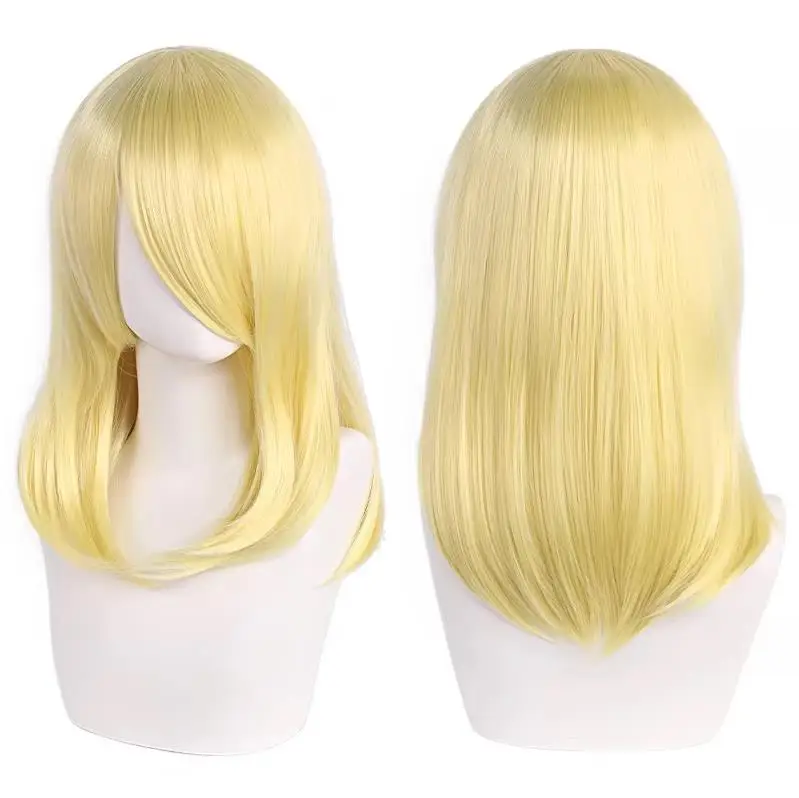 QQXCAIW Hochwertige 40 cm mittlere Cosplay-Perücke mit Pony, Schwarz, Blond, Rosa, Rot, Blau, Lila, hitzebeständige Kunsthaar-Perücken – Detail 7