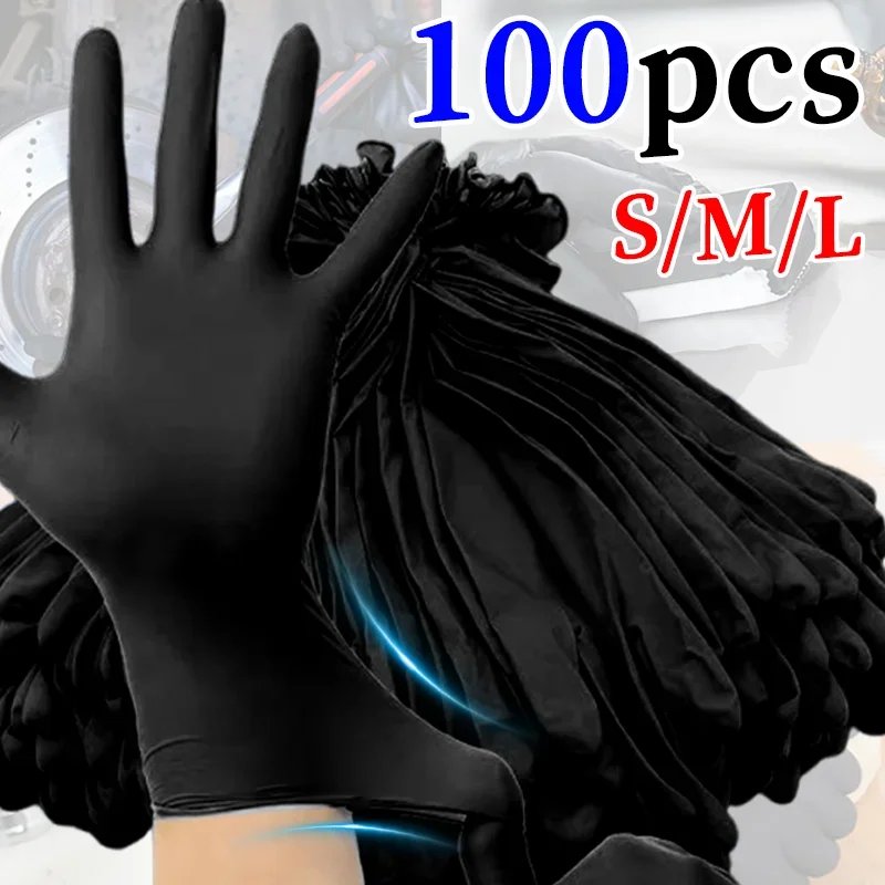 10/100PCS Disposable Black Gloves Elasticity Nitrile PVC Waterproof Working Glove Cleaning Hairdressing Kitchen Handmade Tools