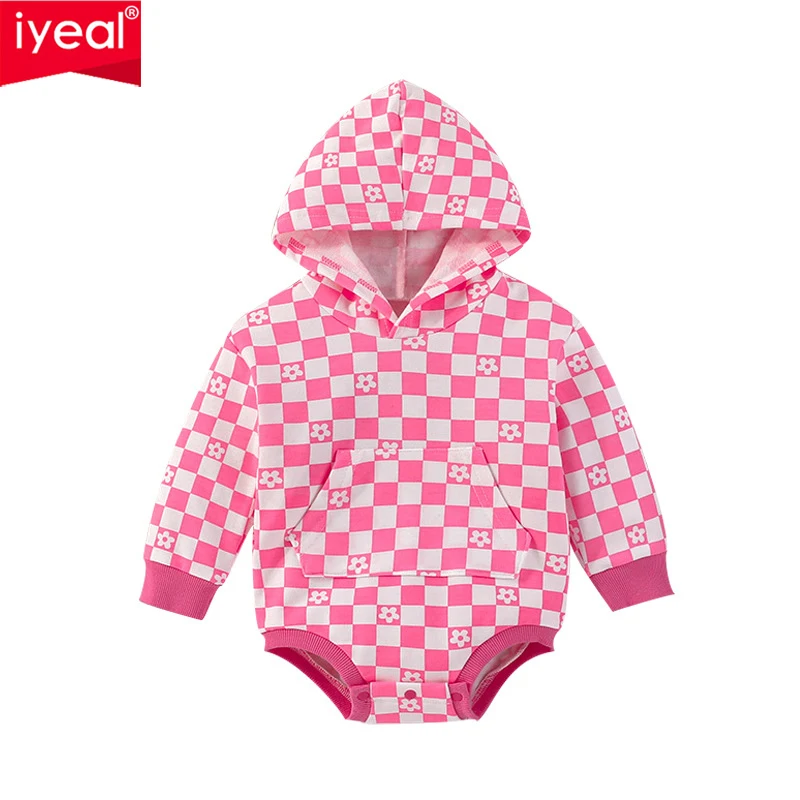 

IYEAL 2022 Spring Autumn Newborn Baby Bodysuits Long Sleeve Toddler Clothes Fashion Hooded Girls One Piece Jumpsuit Boys Outfit