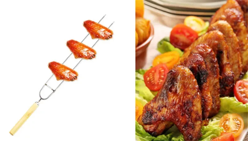 Chicken wings U Shape Wooden Handle Stainless Steel BBQ needle Tool Set BBQ Roast Barbecue Needle Skewer Party Supplies