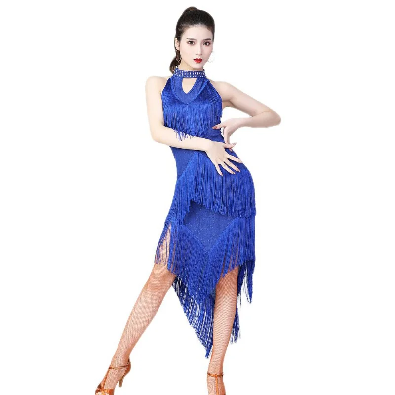 Dance Dress Women Shiny Fringe Halter Neck Roaring Flapper Gatsby Latin Dance Sparkly Sequins Bodycon
