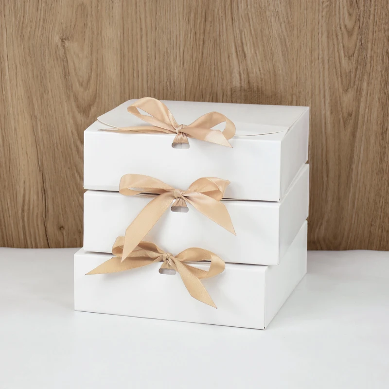 3Pcs White Gift Box with Lid Ribbons for Birthday Party Candy Cookie Storage Christmas Wedding Bridesmaid Gift Packaging Boxes
