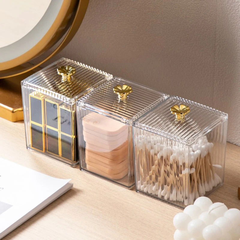 

Makeup Storage Organizer Bathroom Jar Cotton Swab Storage Square Container Cotton Puff Storage Box Cosmetic Cotton Box