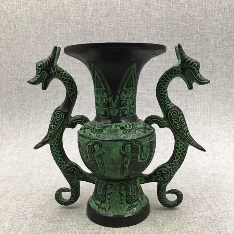 

Bronze Ware Antique Style Ornaments Crafts Office Antique Double Dragon Vase Home Decoration Antique Living Room Decoration