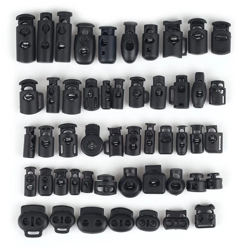10 Pcs Plastic Nylon Spring Buckles Black Elastic Hanging Clock Rope-Adjustable Elastic Buckle Double-Hole Pig Nose Stopper