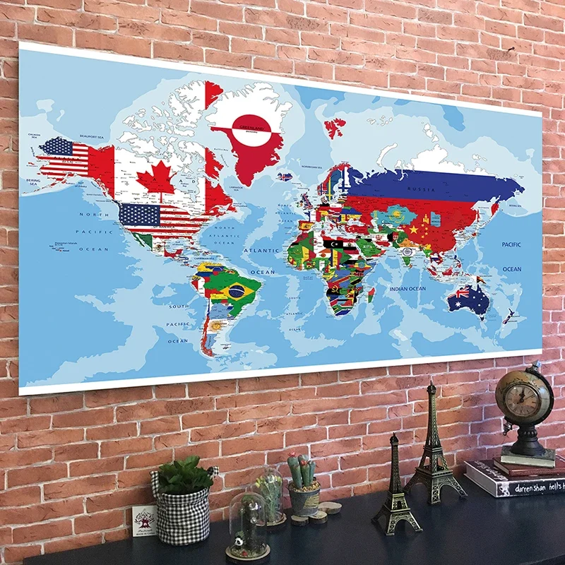 150*100cm World Educational Map Large Poster Picture Non-woven Canvas Background Painting Wall Decor Home Office School Supplies