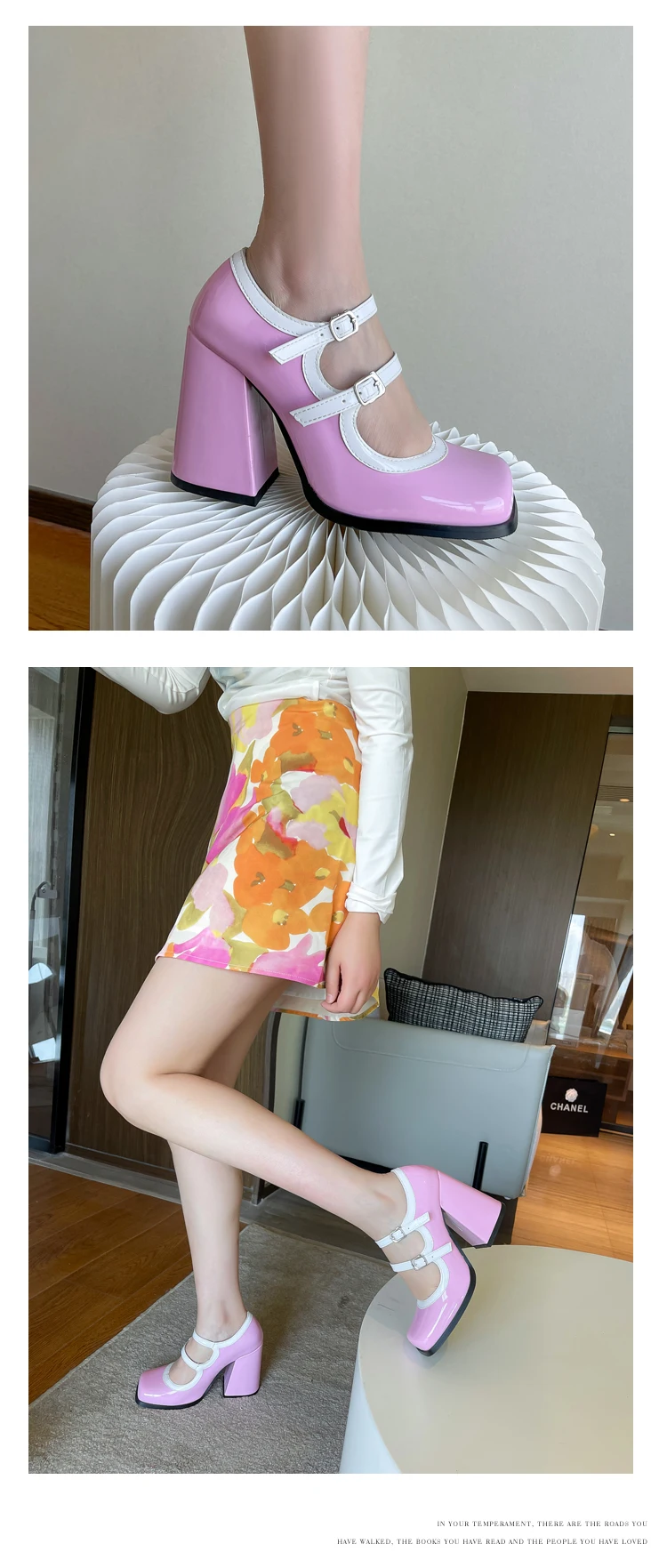 Double Breasted Oversized Sexy High Heels Glossy Patent Leather Super Chunky Heel Square Toe Breathable Cutout Pumps