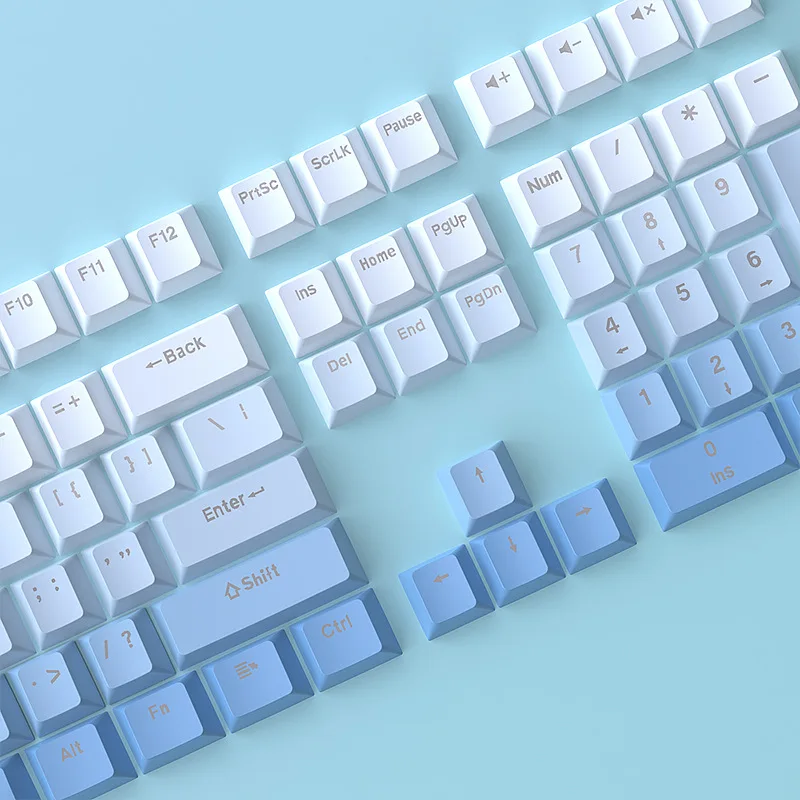 130+ 키 그라데이션 블루 샤인 스루 키캡 OEM 프로파일 RGB 백라이트 PBT 더블 샷 키캡 MX 스위치용 게이밍 키보드