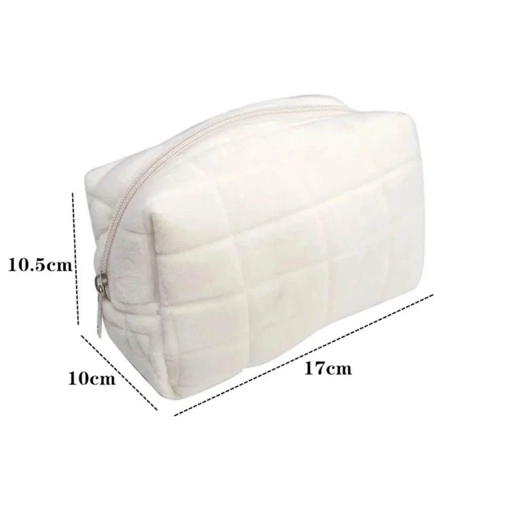 Cosmetic Storage Bag Solid Fur Large Women Zipper Makeup Organizer Handbag Stationery Pencil Case Travel Make Up Toiletry Punch