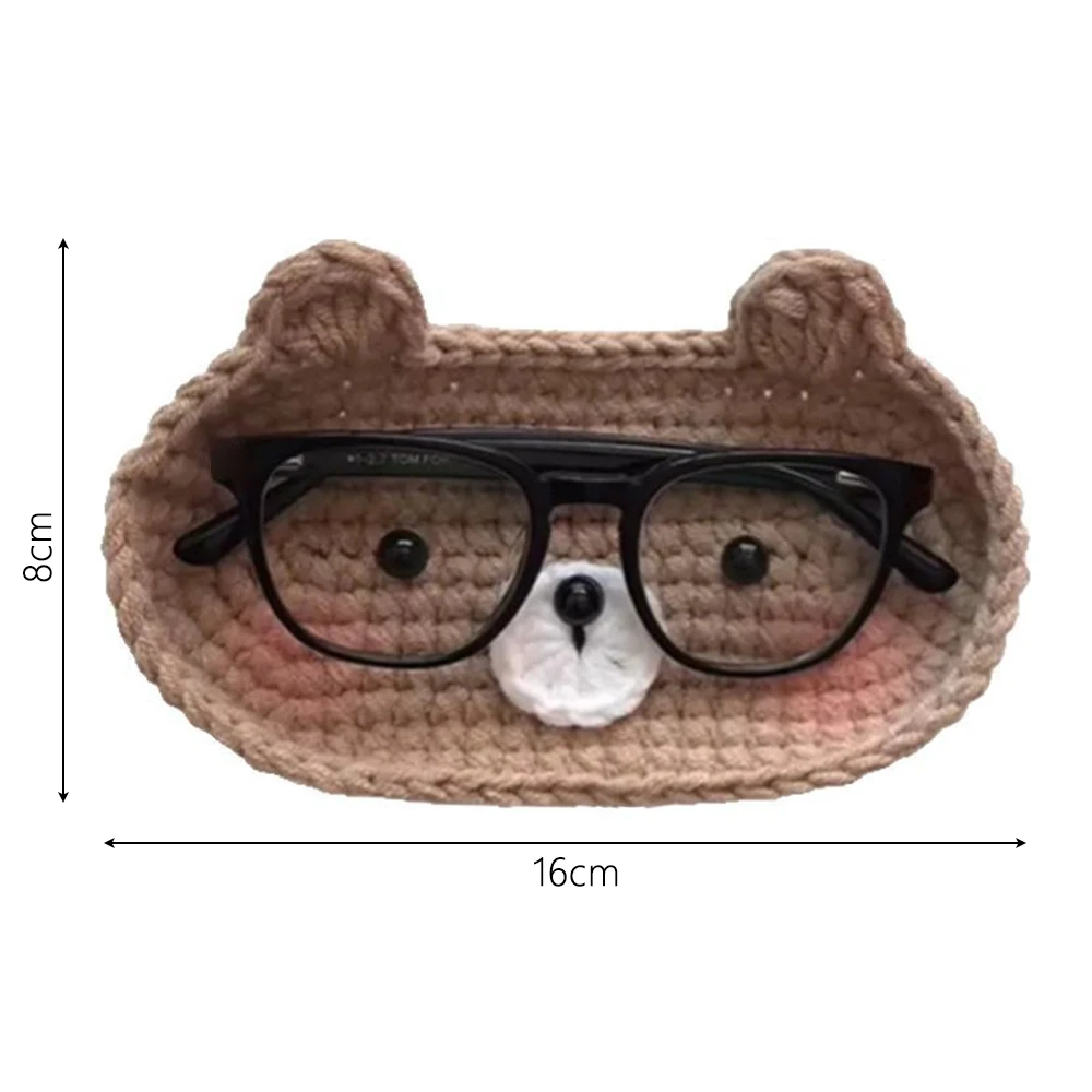 Handmade crochet Eyeglasses Holder Cartoon Funny Crochet Bear Tray Cute Desktop Decoration Decorative Glasses Stand