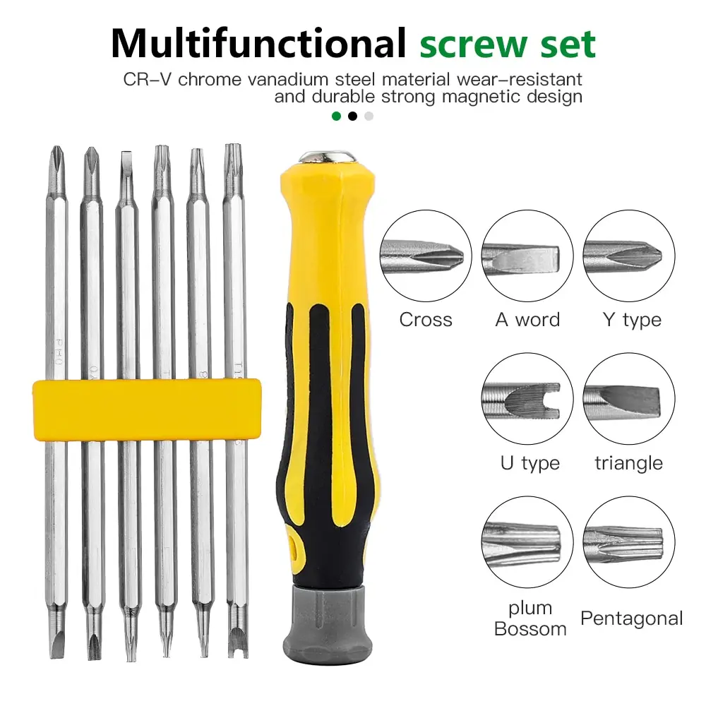 Screwdriver Set 6PCS Tamper Proof Magnetic Bit Hex Torx Flat Repair Precision Insulated Hand Tool