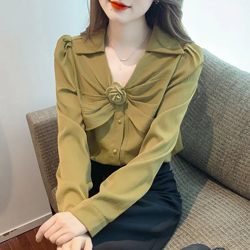 

Long Sleeve Blouse Tops Blouse Women Blouses 2024 V-Neck Chiffon Blouse Shirt Women Blouses Shirts Tops Flower Female V136
