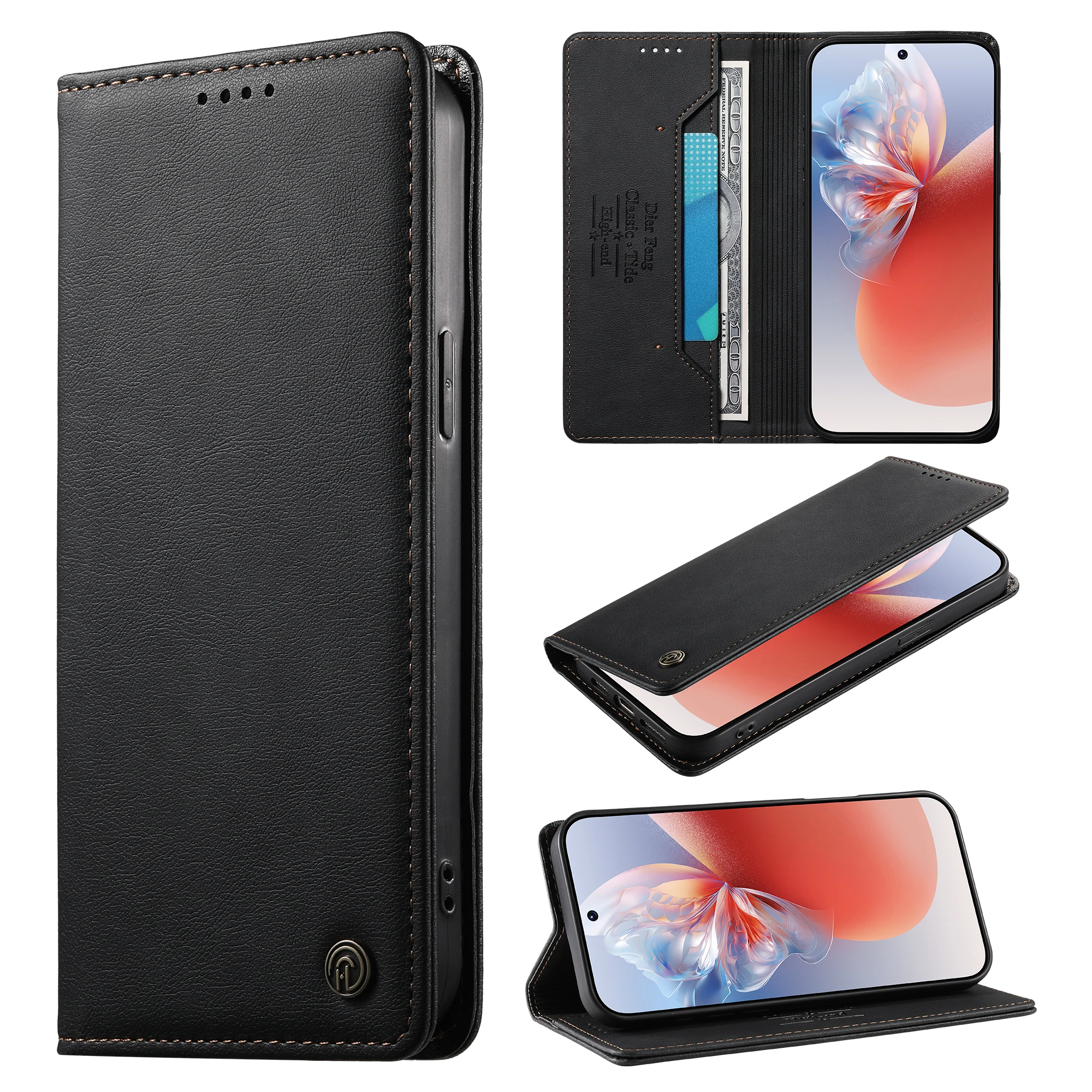 Magnetic Leather Flip Wallet Case with Card Slots