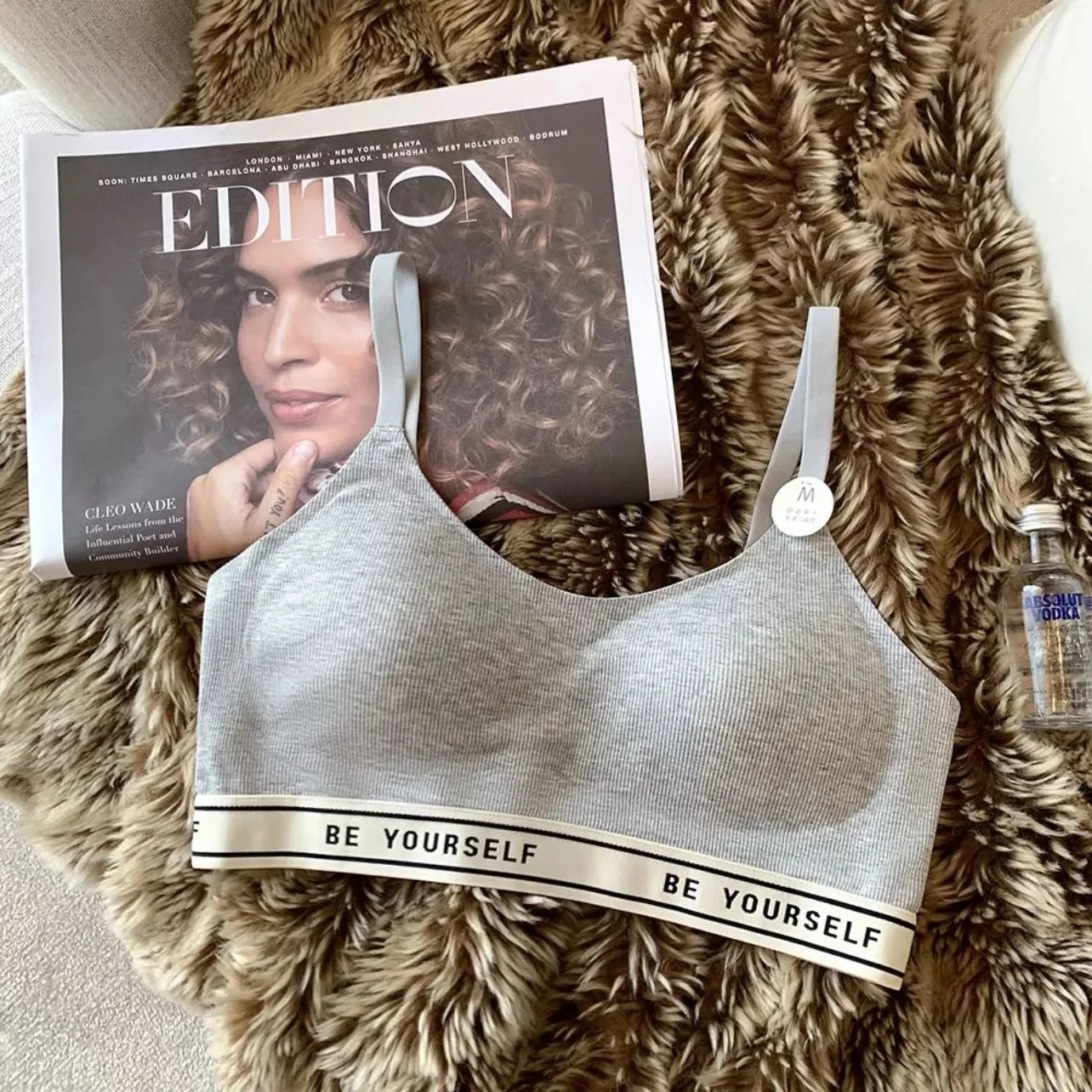 Women's Soft Underwear Push Up Non Wired Bra Letter Print Sports Thin Brassiere Anti Sagging Gathered Bralette Comfort Lingerie