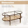 Rattan Coffee Table, 2-Tier Oval Wood Tea Tables W/Tempered Glass Tabletop & PE Rattan Storage Shelf, Boho Cocktail Tables 2