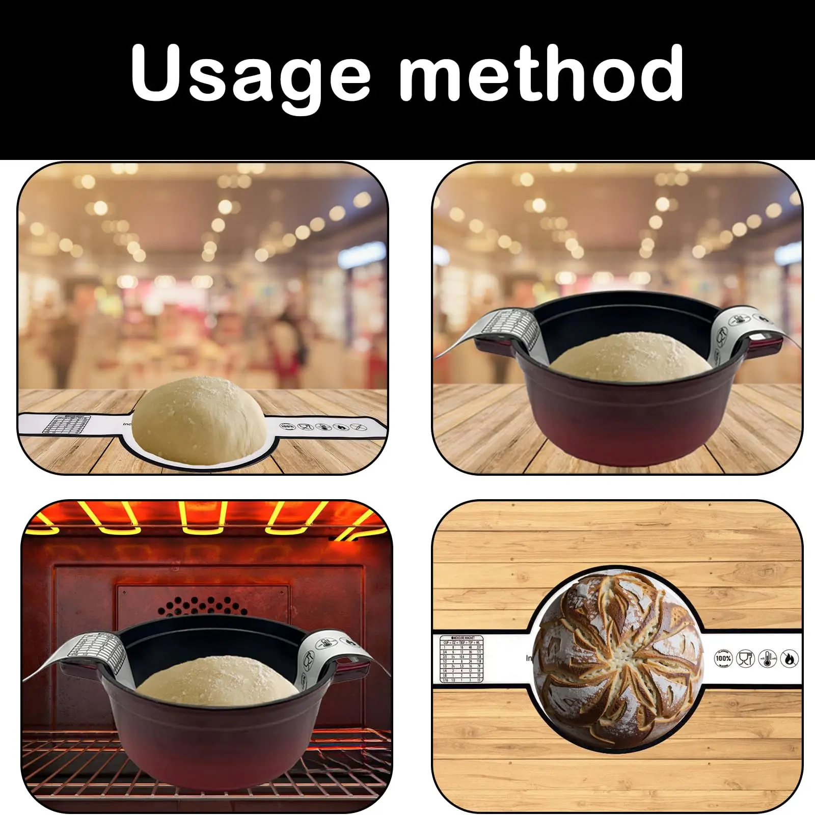 Reusable Silicone Baking Mat Long Handles Heat Resistant Non-Stick Sourdough Baking Mat for Dutch Oven Baking Liners Tools