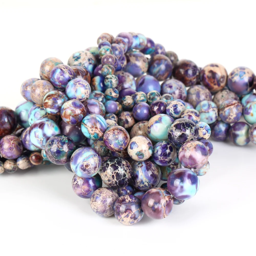 Natural Purple Blue Sea Sediment Jasper Round Beads for Jewelry Crafting - 15 Strand