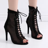 Mesh Cool Women's Summer Short Boots Net Boots Fish Mouth Small Size Thin Heel High Heel Dance Ballroom 1