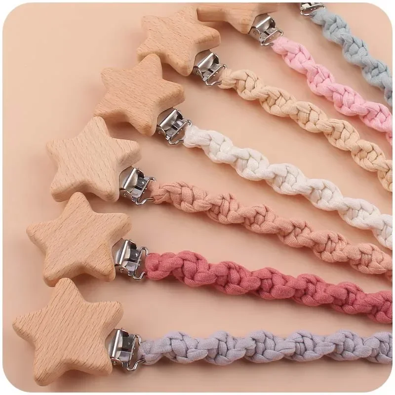 Baby Beech Wood Pacifier Clip Handmade Crochet Cotton Rope Nipple Chain For Baby Nursing Chew Toy Shower Gift Soother Chain New