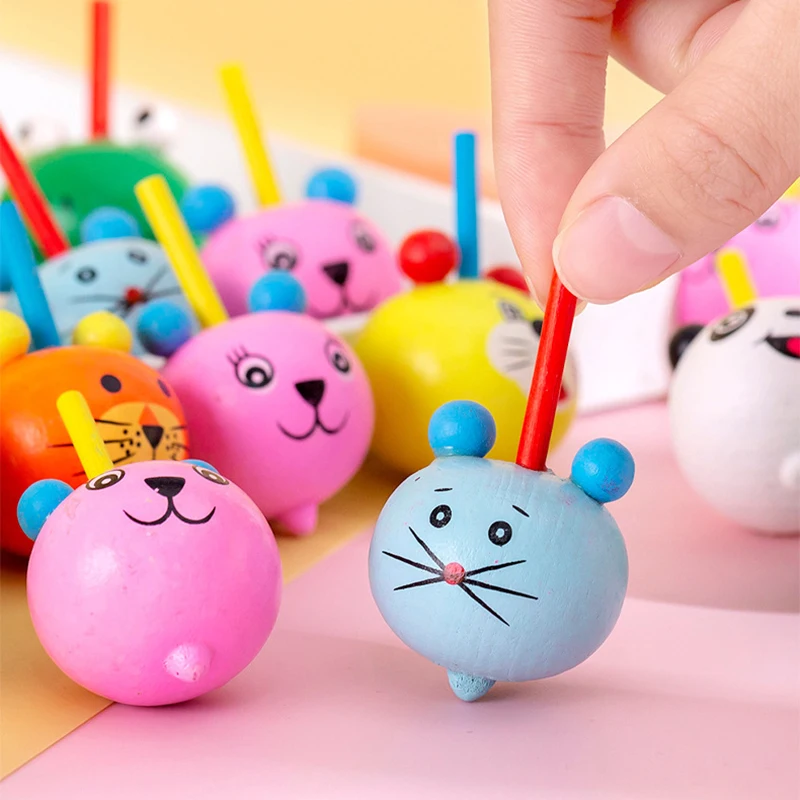 8Pcs Cartoon Cute Animal giroscopio in legno giocattoli Desktop trottola per bambini festa di compleanno bomboniere Baby Shower regali Pinata Bag