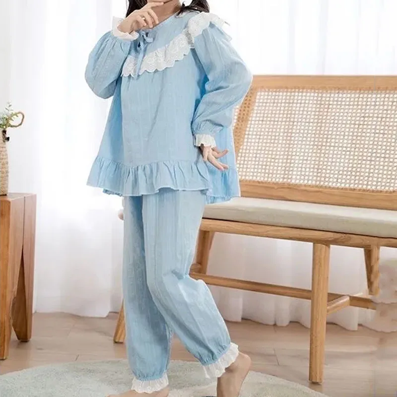 New Spring Autumn Girls Pajamas Set Sweet Princess Style Children Home Clothes Baby Girls Casual Pure Color Long-sleeved Pajamas