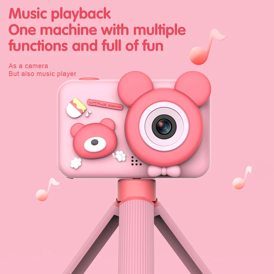 Mini Cute Children's Cartoon Digital Camera Video 2.0-Inch Display 26 Million Piexls HD Dual Camera with Tripod 32G-SD for Kids