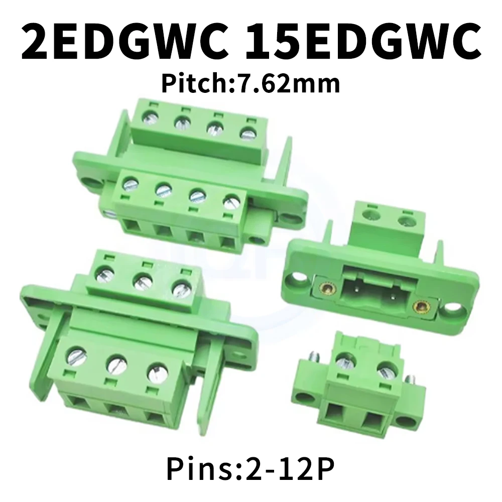 (5 Stück) KF 2EDGWC 7,62 mm Durchwand-Festplattenanschluss, lötfreie Schraubverkabelung mit Flansch, Plug-in, 2P ~ 12P, komplettes Set
