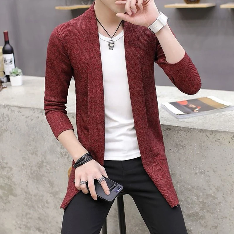Autumn Winter Casual Fashion Cardigan Sweater Homme Solid Color Knitting Coat Hombre Top Male All-match Outwear Men's Clothing 6
