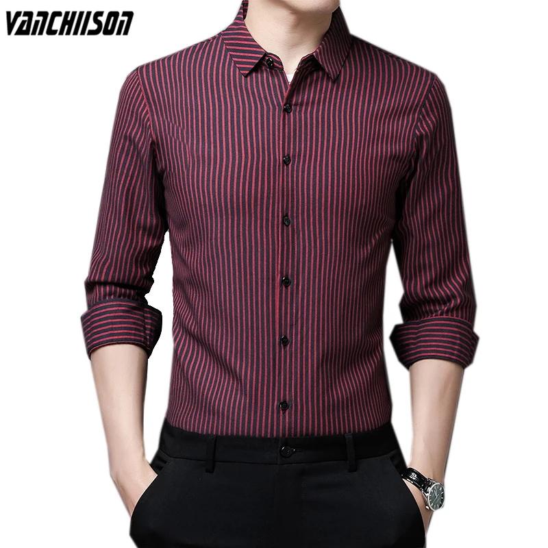 

Men Casual Shirt Tops 50% Cotton Long Sleeve for Summer Spring Stripes Retro Vintage Casual Male Fashion Clothing 00884