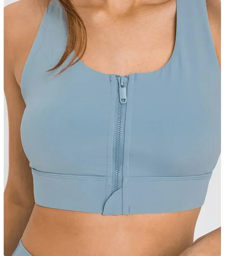 Lemon Yoga Sports Bras Tops for Women Front Zipper High Support Plain Naked Feel Back Racerback Push Up Bra Gym Workout Crop Top