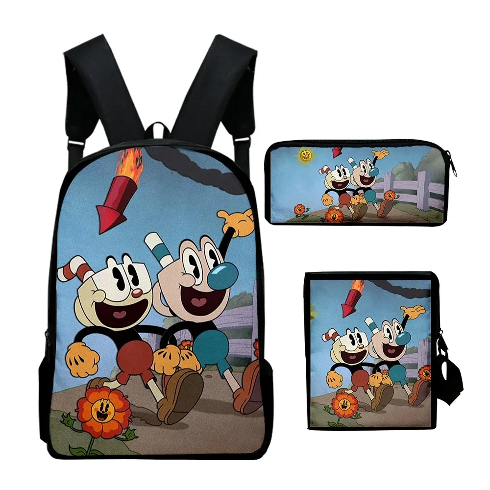The Cuphead Show Anime 3D Print School Bags,Laptop Backpack,Backpack,Tilt Shoulder Bag,Pencil Case,Harajuku,3pcs per set