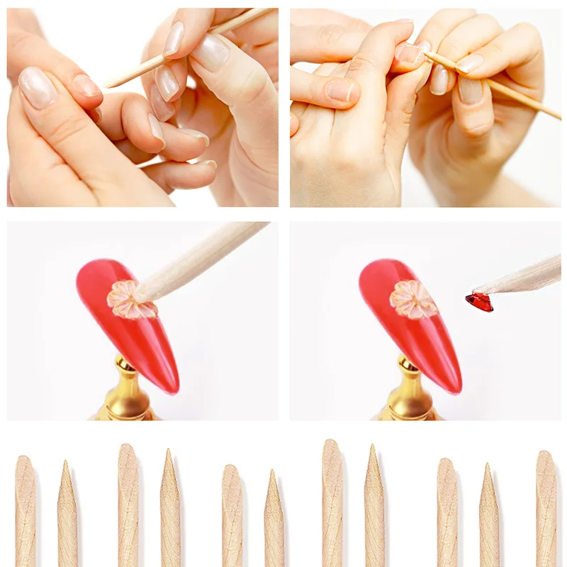 Lurayee Nail Cuticle Pusher Orange Wood Sticks Nail Manicure Remover Houten Ontwerp Nail Gel Polish Tekening Stick Voor Nail Art