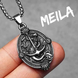 Mermaid Amulet Pendant Necklace - Stainless Steel Punk Fashion Jewelry (N1204 - With Chain)