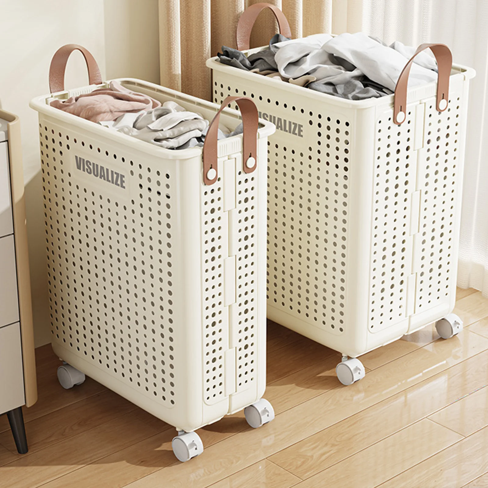 

Foldable Dirty Clothes Basket Large Capacity Laundry Basket With Handle And Wheels Portable Clothing Quilts Storage Box