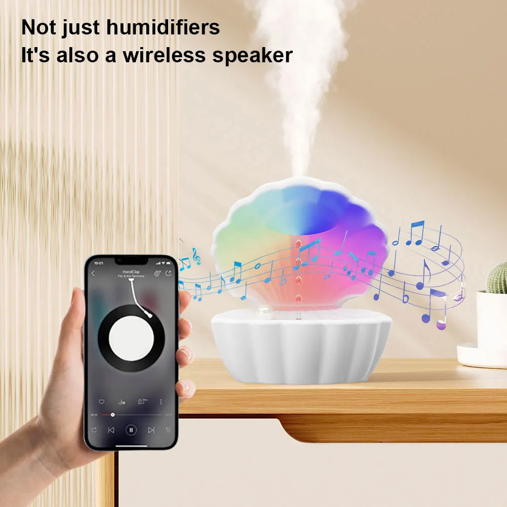 Shell Anti Gravity Humidifier Cool Mist Humidifier with BT Speaker & Night Light Water Drop for Bedroom