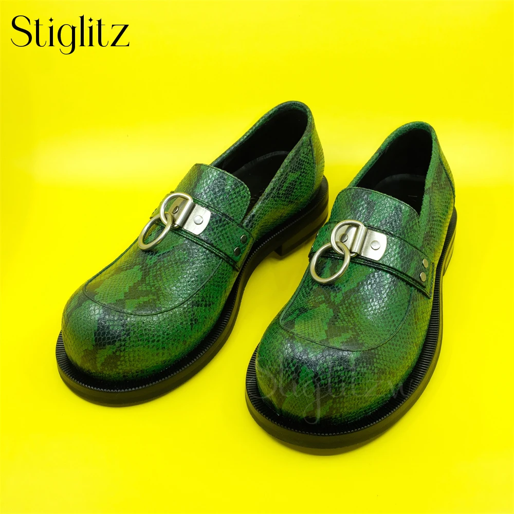 Metallic Ring Bulb-Toe Slip-On Leather Shoes for Men Casual Business Loafers