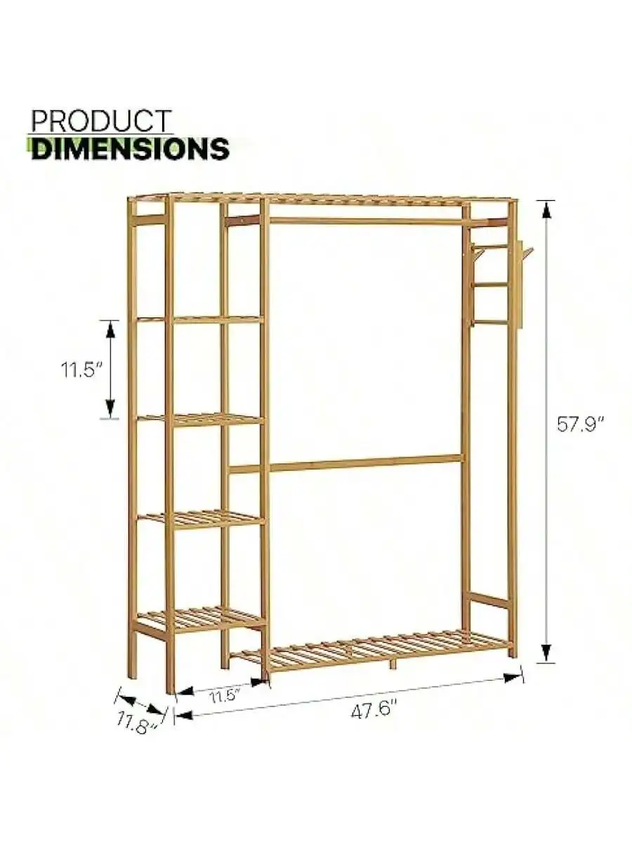 Magshion Bamboo Clothing Garment Rack Freestanding Clothes Coat Hanger Closet Organizer with Shelf for Shoe or Storage B 3